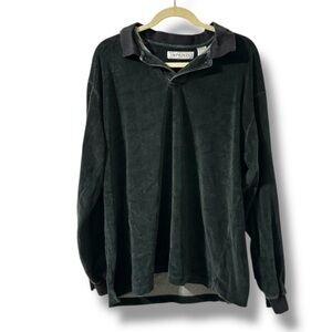 Vintage 90s Imprints Velour Forest Green Long Sleeve Check Polo Men’s Size‎ XL